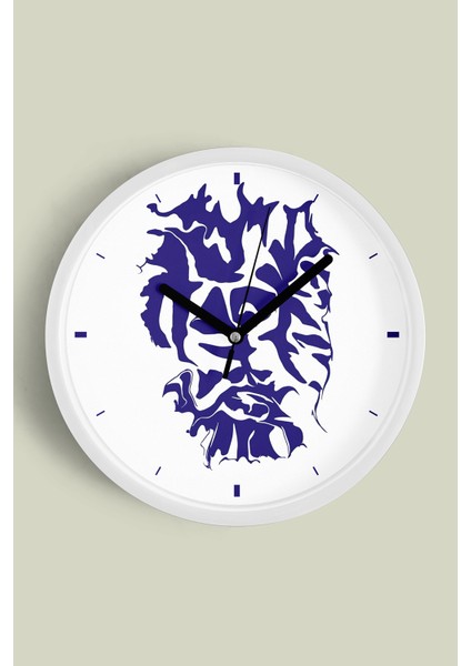 Soyut Yüz Silüeti Mavi Sanat Tasarımı Modern Duvar Saati - 30CM - Önü Camlı Beyaz Kasa