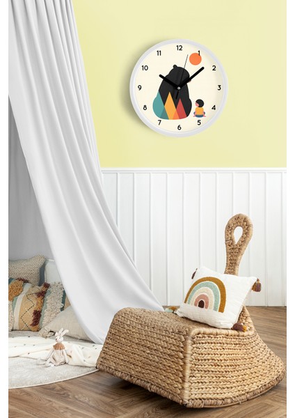 Ayıcık Ile Çocuk - Çocuk Odası Duvar Saati - 30CM - Önü Camlı Beyaz Kasa - Sessiz Mekanizma fiyatları