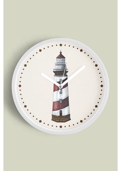 Deniz Feneri Modern Duvar Saati - 30CM - Önü Camlı Beyaz Kasa - Sessiz Mekanizma