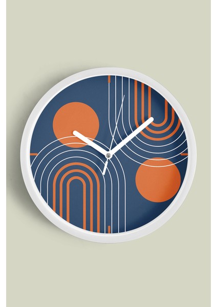 Soyut - Bohem - Geometrik Temalı Modern Duvar Saati - 30CM - Önü Camlı Beyaz Kasa - Sessiz Mekanizma