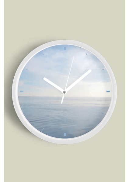 Deniz Manzaralı Modern Duvar Saati - 30CM - Önü Camlı Beyaz Kasa - Sessiz Mekanizma