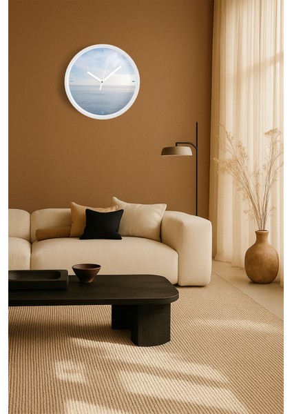 Deniz Manzaralı Modern Duvar Saati - 30CM - Önü Camlı Beyaz Kasa - Sessiz Mekanizma fiyatları