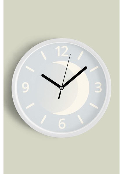 Minimalist Ay Figürlü Modern Duvar Saati - 30CM - Önü Camlı Beyaz Kasa - Sessiz Mekanizma