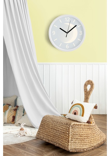 Minimalist Ay Figürlü Modern Duvar Saati - 30CM - Önü Camlı Beyaz Kasa - Sessiz Mekanizma fiyatları