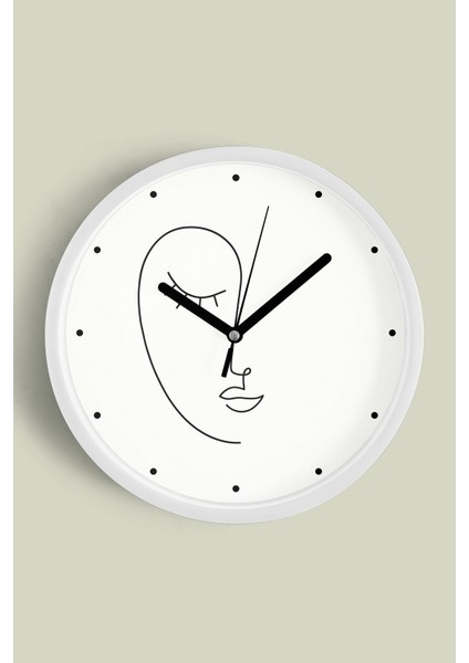 Minimalist Yüz Çizimi Desenli Modern Duvar Saati - 30CM - Önü Camlı Beyaz Kasa - Sessiz Mekanizma