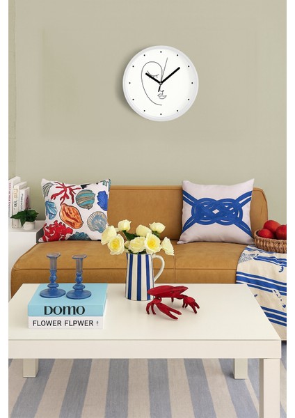 Minimalist Yüz Çizimi Desenli Modern Duvar Saati - 30CM - Önü Camlı Beyaz Kasa - Sessiz Mekanizma fiyatları