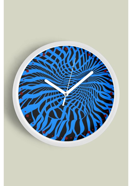 Optik Dalgalar Modern Tasarım Duvar Saati - 30CM - Önü Camlı Beyaz Kasa - Sessiz Mekanizma