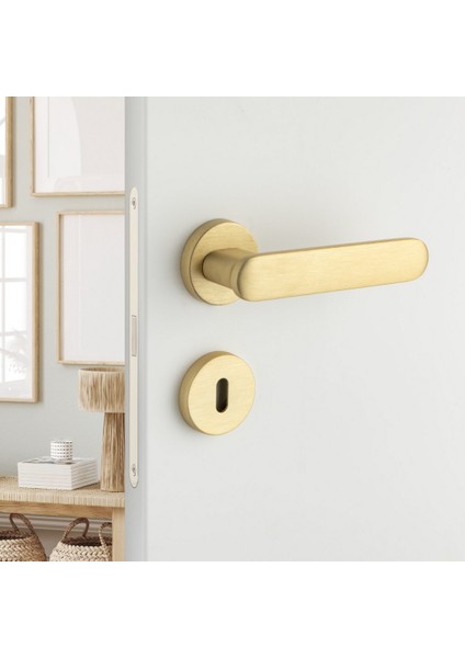 Sınus Rozetli Kapı Kolu Altın Saten Renk Oda Rozetli