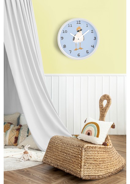 Güneş Gözlüklü Artist Martı Çocuk Odası Duvar Saati - 30CM - Önü Camlı Beyaz Kasa - Sessiz Mekanizma fiyatları