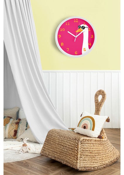 Güneş Gözlüklü Artist Kaz / Ördek Çocuk Odası Duvar Saati - 30CM - Önü Camlı Beyaz Kasa fiyatları