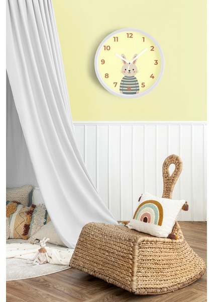 Sevimli Tavşan Çocuk Odası Duvar Saati - 30CM - Önü Camlı Beyaz Kasa - Sessiz Mekanizma fiyatları