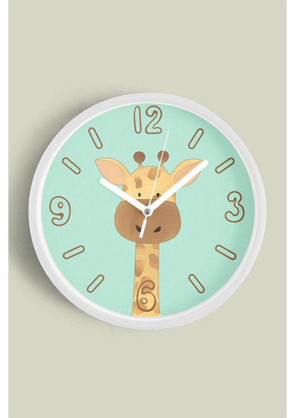 Sevimli Zürafa Çocuk Odası Duvar Saati - 30CM - Önü Camlı Beyaz Kasa - Sessiz Mekanizma