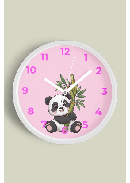 Sevimli Panda Çocuk Odası Duvar Saati - 30CM - Önü Camlı Beyaz Kasa - Sessiz Mekanizma