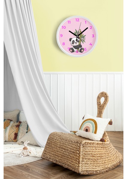 Sevimli Panda Çocuk Odası Duvar Saati - 30CM - Önü Camlı Beyaz Kasa - Sessiz Mekanizma fiyatları
