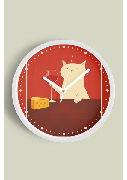 Kedi Tasarım Modern Duvar Saati - 30CM - Önü Camlı Beyaz Kasa - Sessiz Mekanizma
