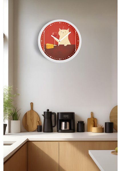 Kedi Tasarım Modern Duvar Saati - 30CM - Önü Camlı Beyaz Kasa - Sessiz Mekanizma fiyatları