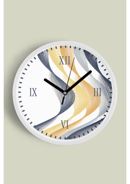 Soyut - Bohem Modern Duvar Saati - 30CM - Önü Camlı Beyaz Kasa - Sessiz Mekanizma