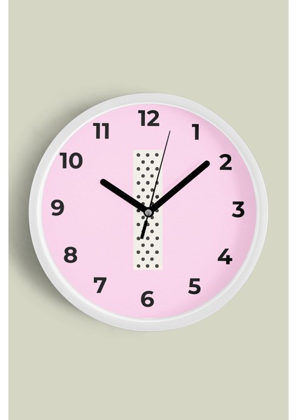 I Harfi Kız Odası Duvar Saati - 30CM - Önü Camlı Beyaz Kasa - Sessiz Mekanizma