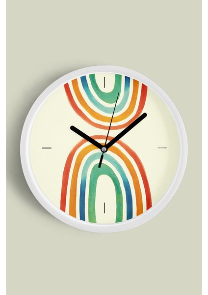 Pastel Gökkuşağı Çocuk Odası Modern Duvar Saati - 30CM - Önü Camlı Beyaz Kasa - Sessiz Mekanizma
