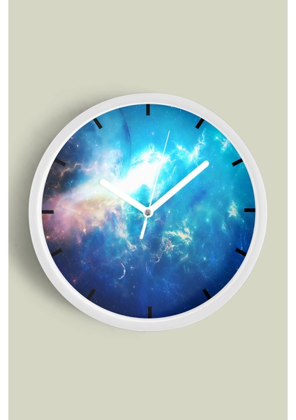 Yıldız Tozu Modern Tasarım Duvar Saati - 30CM - Önü Camlı Beyaz Kasa - Sessiz Mekanizma