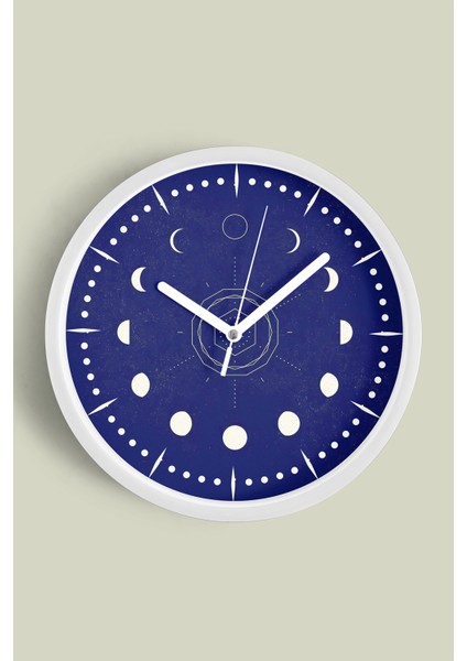 Ay Evreleri Tasarım Modern Duvar Saati - 30CM - Önü Camlı Beyaz Kasa - Sessiz Mekanizma