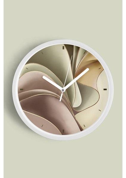 Soyut - Bohem Modern Duvar Saati - 30CM - Önü Camlı Beyaz Kasa - Sessiz Mekanizma