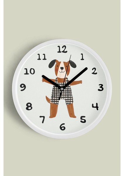 Sevimli Köpek Çocuk Odası Duvar Saati - 30CM - Önü Camlı Beyaz Kasa - Sessiz Mekanizma