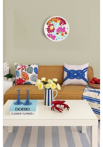 Soyut Çiçek Temalı Modern Duvar Saati - 30CM - Önü Camlı Beyaz Kasa - Sessiz Mekanizma fiyatları