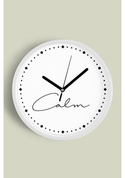 Modern Yazılı Tasarım - '' Calm '' Duvar Saati - 30CM - Önü Camlı Beyaz Kasa - Sessiz Mekanizma