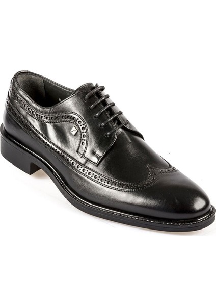 Bağcıklı Siyah Hakiki Deri Kauçuk Taban Erkek Klasik Ayakkabı 8582 46