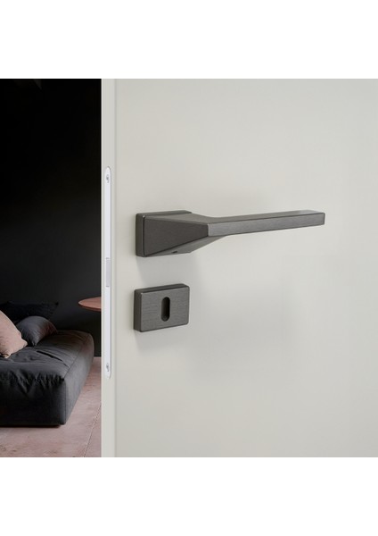 Zyra Rozetli Kapı Kolu Kalaylı Siyah Saten Renk Oda Rozetli