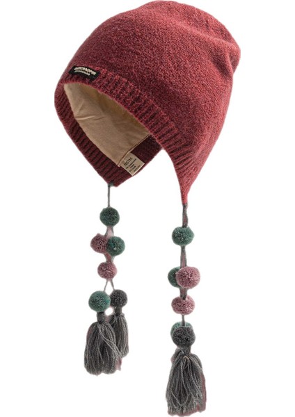 Batı Tarzı Püsküllü Çocuk Sevimli Topu Çok Yönlü Kız Kulak Koruyucu Yün Şapka (Yurt Dışından)