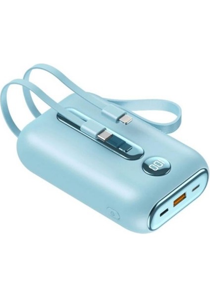 20,000MAH Mini Powerbank Entegre Kablolu, Taşınabilir ve Yüksek Kapasiteli Şarj Cihazı