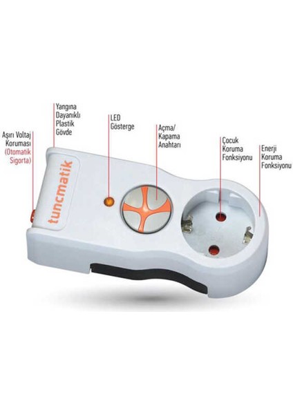 TSK5078 Enerji Koruma Powersurge 1'li Beyaz Priz 525 JOULE
