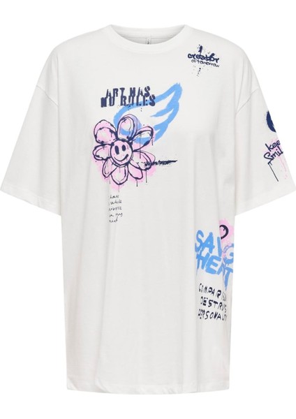 Onlmelodıe Lıfe S/s Graffıtı Top Box Jrs Kadın Beyaz T-Shirt - 15324354
