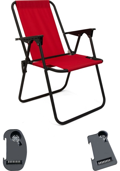 Litea Kamp Sandalyesi Katlanır Piknik Sandalye ve Bardaklık Kırmızı