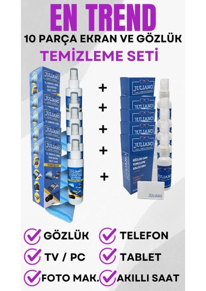 5 Adet 150 ml + 5 Adet 50 ml Tv Ekran ve Gözlük Temizleme Seti