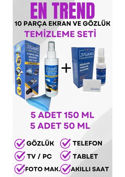 5 Adet 150 ml + 5 Adet 50 ml Tv Ekran ve Gözlük Temizleme Seti fiyatları