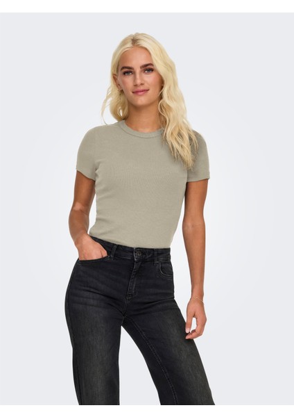 Onlval S/s O-Neck Top cc Jrs Kadın Bej T-Shirt - O15339774