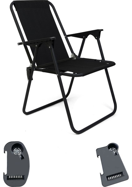 Litea Kamp Sandalyesi Katlanır Piknik Sandalye ve Bardaklık Siyah