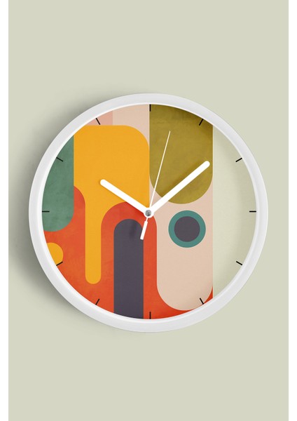 Soyut - Bohem - Geometrik Temalı Modern Duvar Saati - 30CM - Önü Camlı Beyaz Kasa - Sessiz Mekanizma