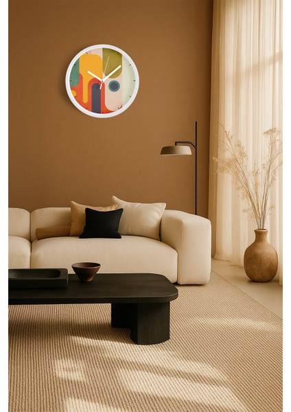 Soyut - Bohem - Geometrik Temalı Modern Duvar Saati - 30CM - Önü Camlı Beyaz Kasa - Sessiz Mekanizma fiyatları