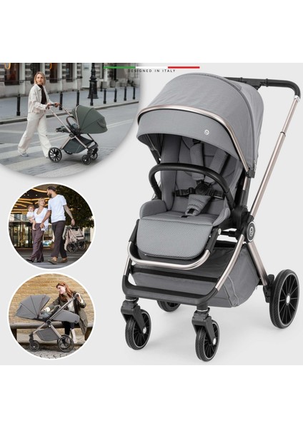 Milazzo Premium Çift Yönlü Bebek Arabası Gri