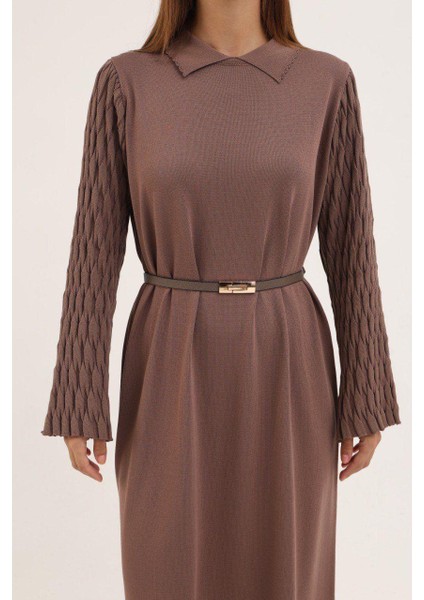 Kadın Merserize Kumaş Kemerli Triko Elbise - MDS002828ELBS modelleri