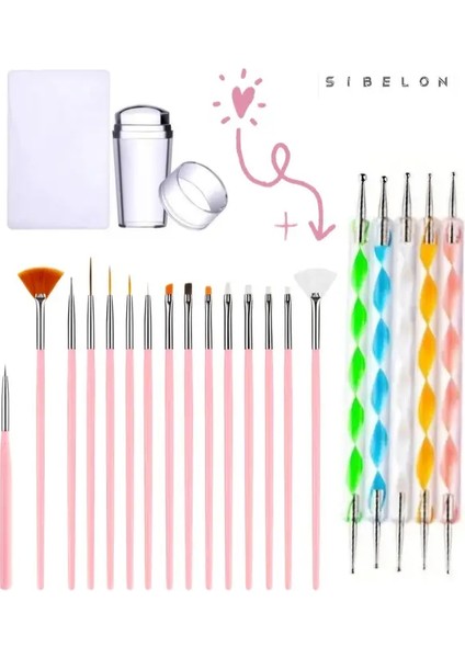 Jel Tırnak Nail Art Tırnaksüsleme Makyaj Için Boyama Fırça Seti French Stamper Dotkalem Set