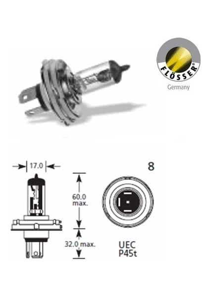 Flösher H4 Halojen Far Ampülü 12 Volt 60/55 Watt
