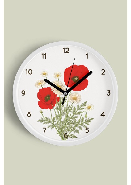 Soyut Çiçekler Modern Tasarım Duvar Saati - 30CM - Önü Camlı Beyaz Kasa - Sessiz Mekanizma