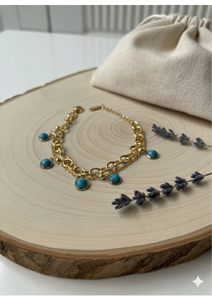 Turkuaz Taşlı Zincir Bileklik fiyatları
