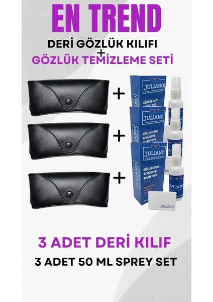 3 Adet Deri Gözlük Kılıfı + 3 Adet 50 ml Gözlük Temizleme Sprey Set fırsatları