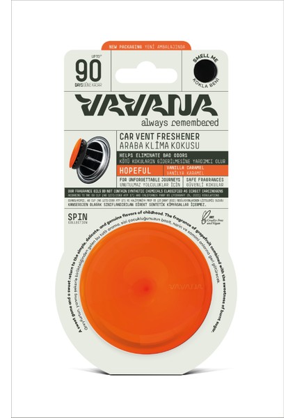 Araba Klima Kokusu, Spin Oto Kokusu, Vanilya Karamel Aromalı, 90 Gün Etkili Araç Kokusu - Hopeful